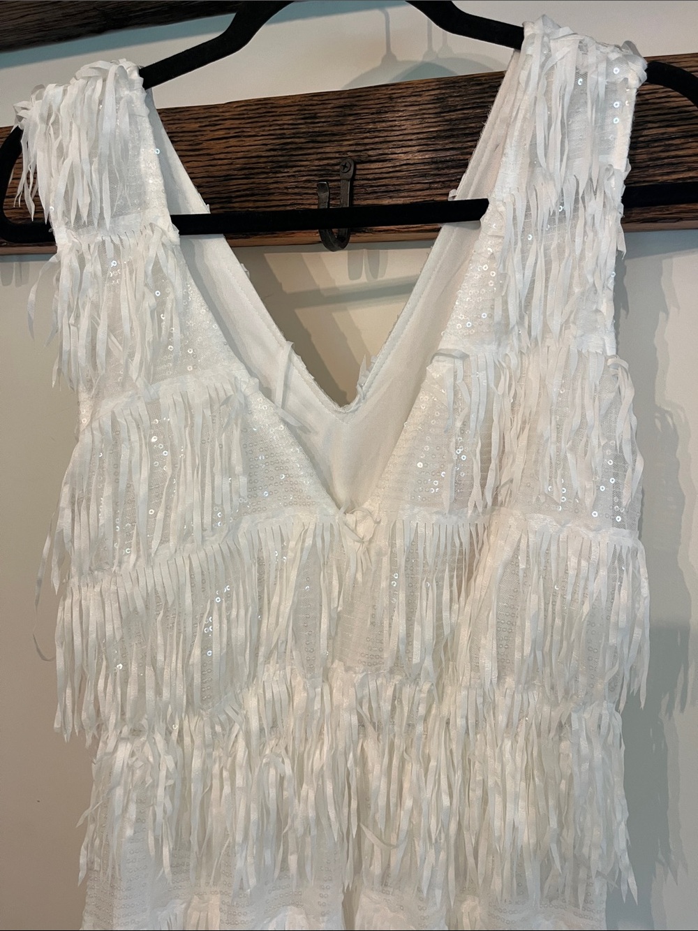 Southern Fried Chics White Fringe Maxi Dress with V-Neck - Picture 4 of 5